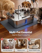 3.96Gal/15L Large Dog Water Fountain with Pet Feeding Mat and 3 Filters | Stainless Steel Pet Water Fountain for Dogs Cats, Dog Water Bowl Dispenser with Visible Window, Alert Light, Quiet Pump