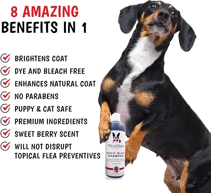 Warren London Magic Black Dog Shampoo | Brightens Any Dog Coat | Formulated for Darker Dog Coats | Puppy and Cat Safe Grooming Supplies | Berry Scent 128 Ounce, Made in USA
