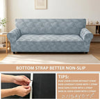 ZNSAYOTX Stretch Oversized Couch Covers for 3 Cushion Couch, 1-Piece Extra Large Sofa Cover Slipcover, Furniture Protector with Elastic Bottom Geometrical Jacquard Fabric (X-Large, Light Grey)