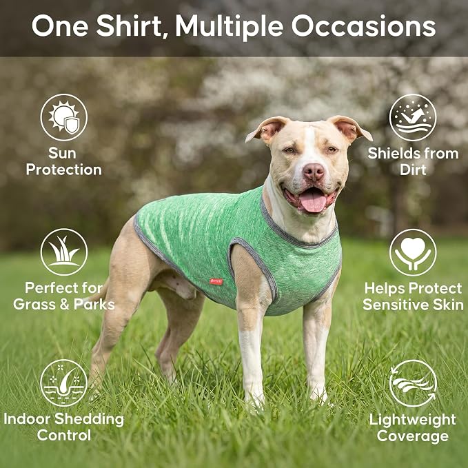 KYEESE 2Pack Dog Shirt, Lightweight Sun Protection Sleeveless Dog T Shirts for Small Medium Dogs Boy, Breathable Pet Reflective Tank Top Summer Dogs Clothes for Outdoor Walking, Grey+Dark Green, XL