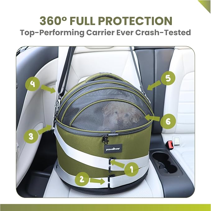 Crash-Tested Small Dog Car Seat | CPS Certified Crash Protection | 3-in-1 Portable Dog Car Seat, Indoor Enclosed Cat Bed & Round Pet Carrier | 5 Star Crash-Tested & Rated for Safe Car Travel.