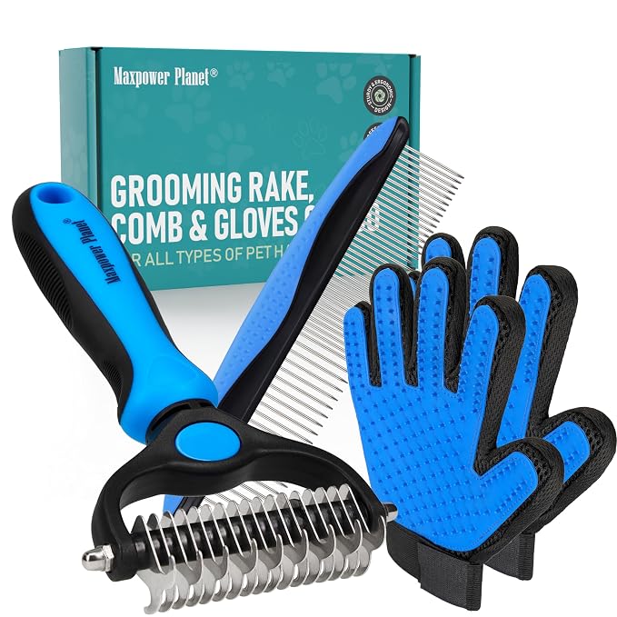 Maxpower Planet Dog Brush for Shedding, Dematting Grooming Tool, Large | Deshedding Undercoat Rake, Dual-Sided 9/17 Teeth, For Cats, Extra Wide, Non-Slip Handle, Gift for Pet Lovers