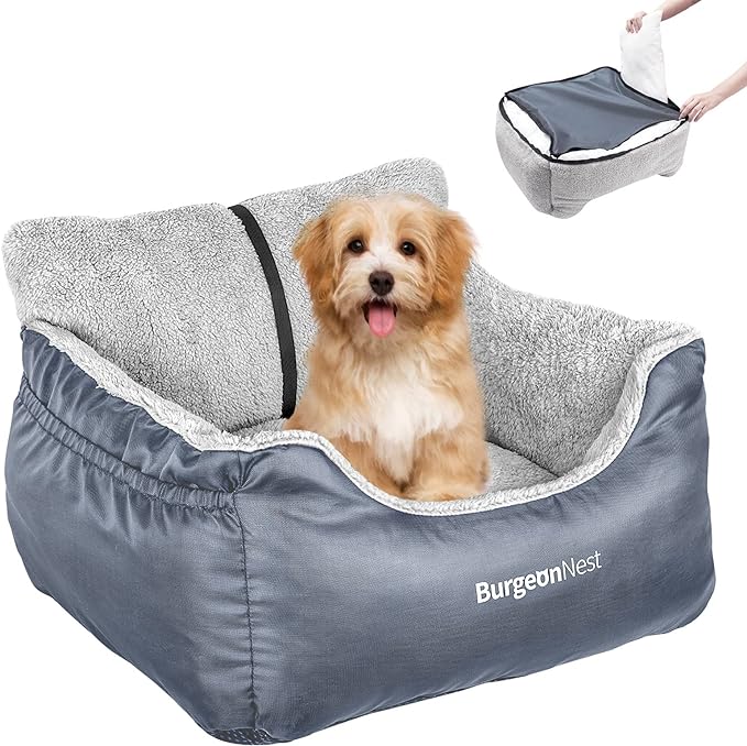 BurgeonNest Dog Car Seat for Small Dogs & Cats Under 25 lbs, Grey
