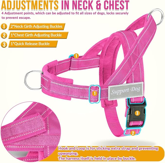 SlowTon No Pull Dog Harness - Heavy Duty Dog Harness and Leash Set for Medium Large Dogs, Reflective Tactical Harness with Soft Padded and Front Clip for Easy Walk and Training (FU, XL)