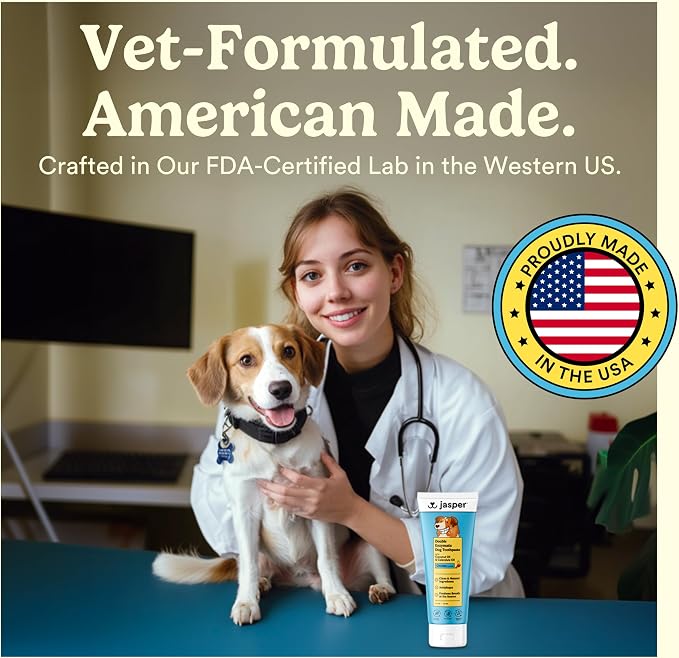 Jasper Dog Toothpaste Double Enzymatic, Bacon Flavor 3.5oz | Vet Approved Pet Tooth Paste with Natural Ingredients, Freshens Breath, Whitens Teeth, Plaque and Tartar Remover for Teeth