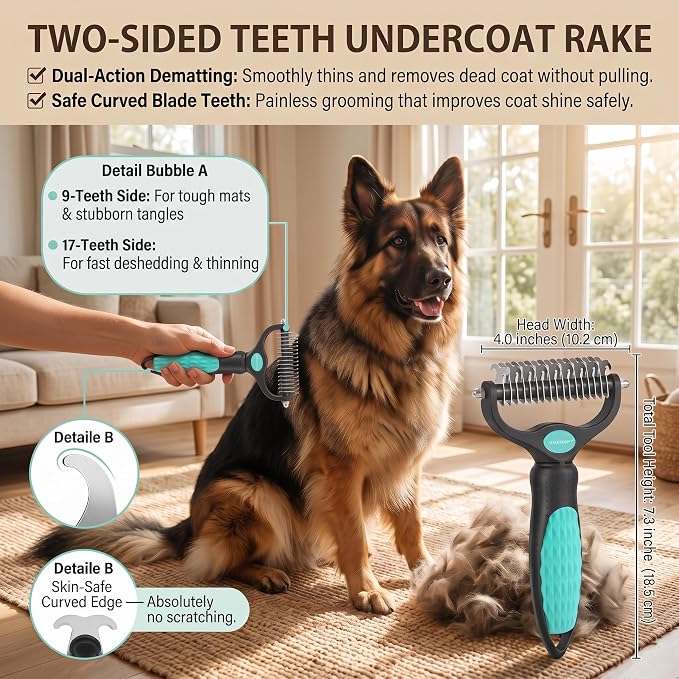 5 PCS Cat & Dog Grooming Kit Brush, Self-Cleaning Slicker Hair Brush, Nail Clipper, Undercoat Rake, Pet Bath Brush with Removable Screen,Pet Comb for Short & Long Haired Dogs Cats, Green