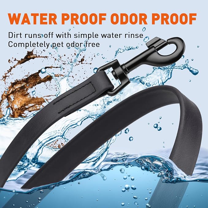 Dogline Biothane Waterproof Dog Leash Strong Coated Nylon Webbing with Black Hardware Odor-Proof Easy to Clean High Performance for Small or Large Dogs Made in USA 4 or 6 ft Lead, Black