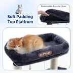 Gitelsnour 55.1'' Cat Tree Tower for Indoor Cats, Large Platform, CCT013G | 7 Sisal Scratching Posts, Multi-level Cat Condo Cat Cave, 2 Padded Perches, Basket, Furry Ball, Toy, Smoky Gray