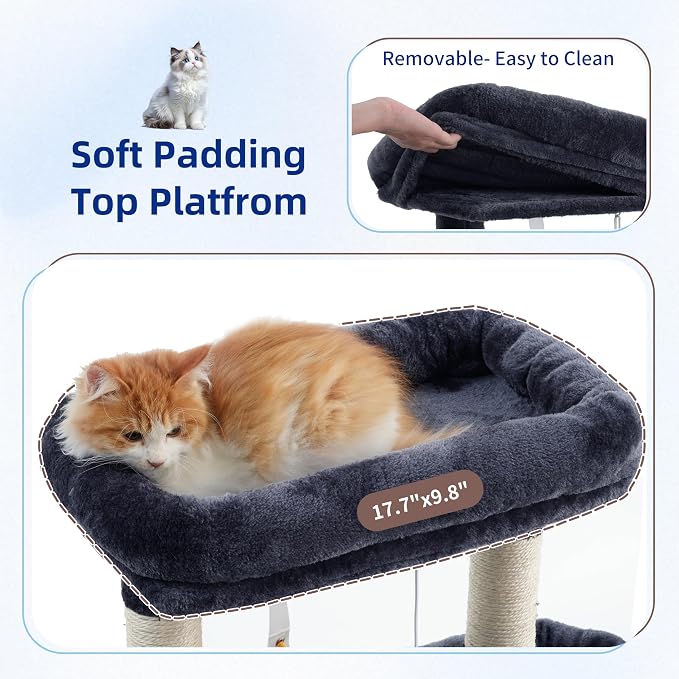 Gitelsnour 55.1'' Cat Tree Tower for Indoor Cats, Large Platform, CCT013G | 7 Sisal Scratching Posts, Multi-level Cat Condo Cat Cave, 2 Padded Perches, Basket, Furry Ball, Toy, Smoky Gray