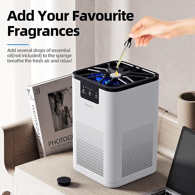 AROEVE Air Purifiers for Bedroom with Aromatherapy Function-MK06A(White) | Meet Global Recycled Standard, 360-Degree Air Inlets, 0.3 Microns Filtration Efficiency, 20dB Noise, Speed Control