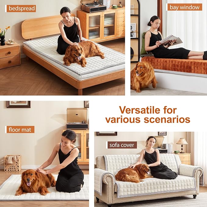 Couch Cover for Dogs Washable,Non-Slip Fuzzy Sofa Covers for Pets | Thick Soft Furniture Protector Fits Loveseat & Sectional,Against Fur&Dirt(Ivory, 1pc/36"x80"/Seat Cover)