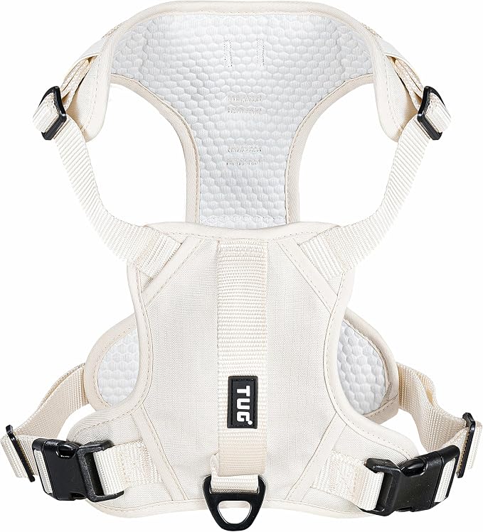 TUG No-Pull Dog Harness, 2 Leash Clips + Padded Handle (XL, Cream) | Water-Resistant Padded Interior | Front No-Pull & Rear Clips | Padded Back Handle | Adjustable Straps | Lightweight