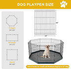 Foldable Dog Playpen,30in 8 Panels Metal Pet Exercise Fence with Bottom Pad | Dog Play Pen for Indoor Outdoor,Heavy-Duty Pet Fence Puppy Crate Kennel with Door for Small Medium Pets