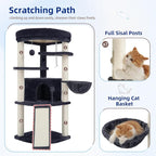 Gitelsnour Corner Cat Tree Tower with All Sisal Scratching Posts GCT025G | 44.1" Cat Furniture with Multi-level Cat Condo, Cat Cave, Hanging Basket, Sisal Scratching Ramp for Indoor Cats, Drak Gray