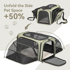 Petsfit Small Double Expandable Cat Carrier for Kittens and Air Travel | 16 x 10 x 9 in; sized for Alaska Airlines, with locking zippers, an interior safety tether and multi-side ventilation.