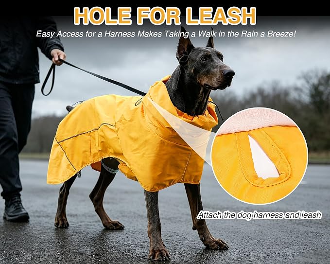 Skmeditec Dog Raincoat with Hood, Waterproof Puppy Rain Coat, Windproof Breathable Jacket with Mesh Lining, Outdoor Hiking Shell Coat for Extra Large Sized Dogs (Yellow, 2XL)