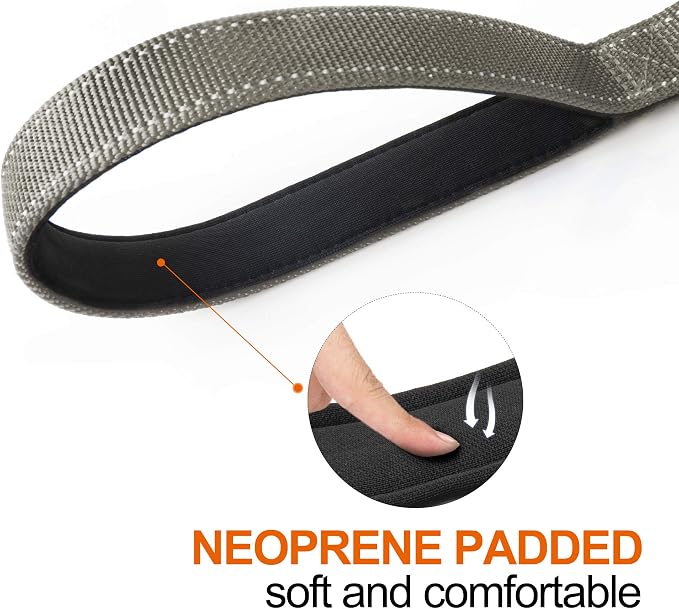 Twoear 6FT 1IN Heavy Duty Dog Leash for Large Dogs with 2 Padded Handles | Traffic Handle Extra Control, Auto Lock Hook, Strong Reflective Walking Leash for Night Safety, Medium and Large Breeds,Grey