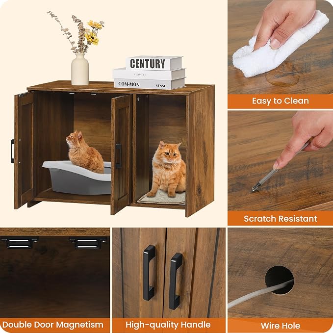 DWANTON Litter Box Enclosure, Wooden Cat Washroom Indoor, 27.6", 107TT