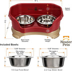 Neater Pet Brands Neater Feeder Deluxe Mess Proof Dog Bowls Elevated for Small Dogs Under 19 lbs, Made in USA, No Spill Raised Dog Food Bowl Stand Feeding Station, Food and Water Bowl Set, Cranberry