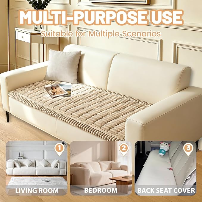 Waterproof Couch Cover for Dogs Washable,Nonslip Fuzzy Durable Pet Friendly | Soft Slipcovers for 3 Cushion Sofa Cover,Plush Thick Protector Fits Mat Bed Leather & Fabric Couches (Brown 27.6"x59.06")