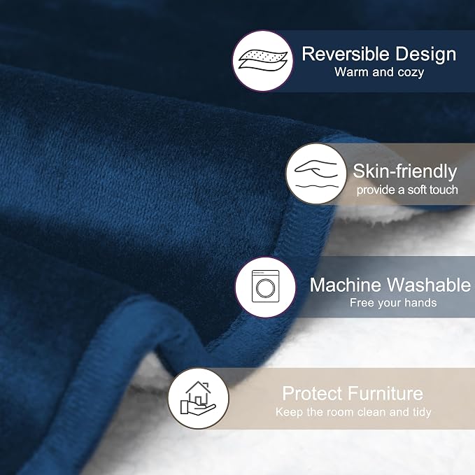 gogobunny Waterproof Pet Blanket for Small Dogs and Cats, Reversible Sherpa Fleece Soft Plush Throw for Couch Protection, Washable Furniture Protector (Navy Blue, 30x30 inches)