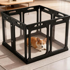 Clear Acrylic Dog Playpen Indoor, Expandable Size & Flexible Shape, Ideal for Small & Toy Dogs, Black