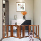 LZRS Wooden Free Standing Foldable Dog Gate Indoor – 80" W x 24" H, Extra Wide Step-Over Safety Pet Gate for Doorways, Stairs, Hallways, Large Spaces & Playpen for Puppies Indoor Use, Oak
