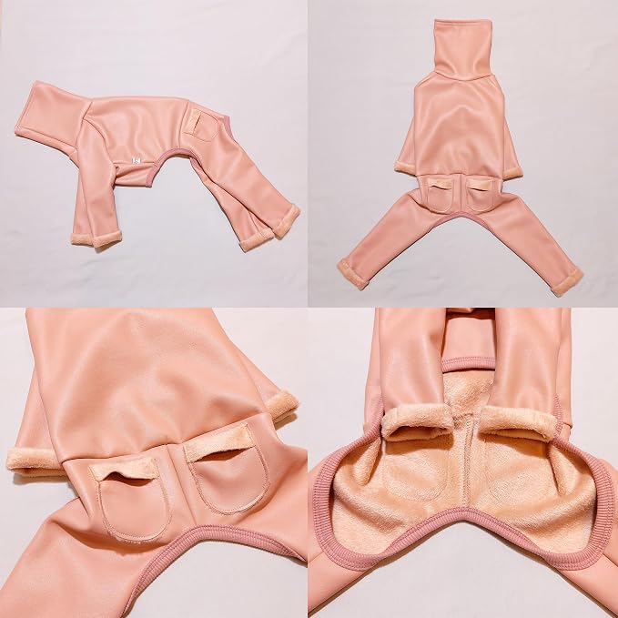 D Doggy Star Italian Greyhound Coat Stretchable Artificial Leather Fleece Lining Clothes Whippet for Dog (2XL,Leather Pink)