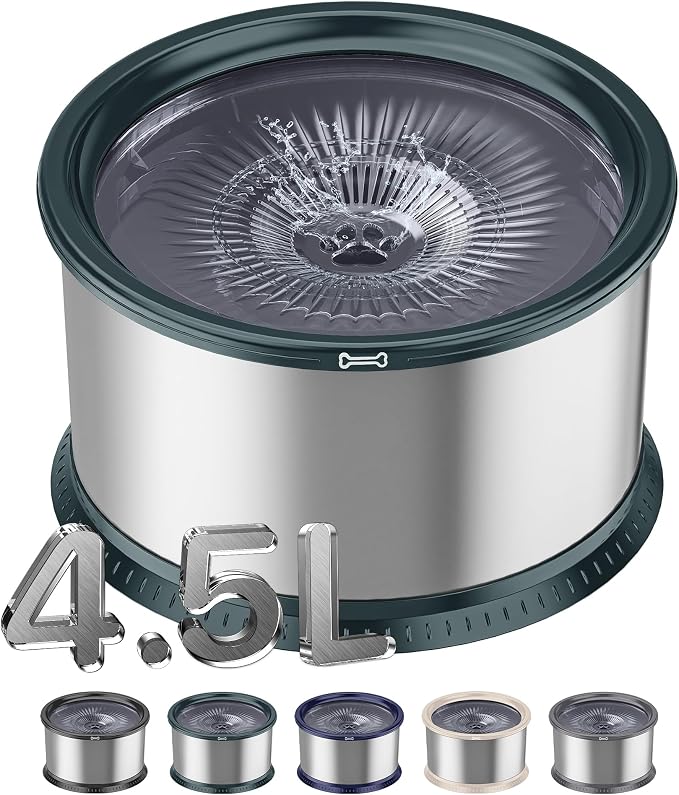 4.5L/1.2Gal Dog Water Bowl, No Spill Stainless Steel Slow Water Bowl for Medium Large Dogs, Large Capacity Splash Proof Slow Drinking Water Bowls with Anti-Slip Mat for Mess Drinkers, Green
