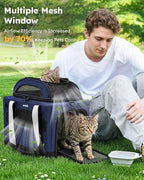 Pecute Cat Carrier, Top Expandable Dog Crate for Travel, Blue | 5mm Anti-Collapse Steel Frame, Soft Mesh, Vet Visits, Foldable Travel Crate,Outdoor Hammock, Leakproof Pee Pad & Bowl