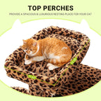 Allewie 64 Inches Cat Tree Tower/Multi-Level Activity Center for Indoor Big Felines/2 Plush Condos/2 Perchs/Basket/House/Sisal Scratching Posts/Hanging Cat Toys/Leopard Print