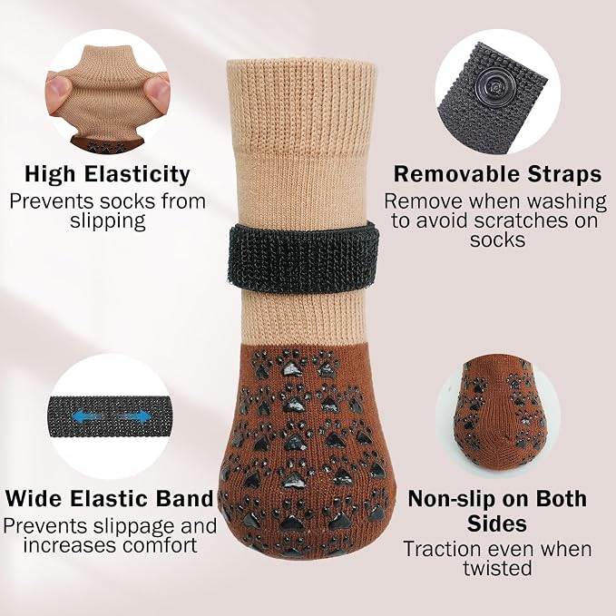SCENEREAL Dog Socks to Prevent Licking Paws for Hot/Cold Pavement Anti Slip, Dog Shoes for Hardwood Floors, Dog Boots & Paw Protectors with Grippers for Small Medium Large Senior Dogs