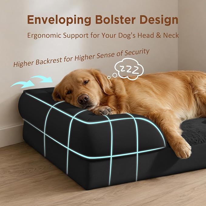 Comfort Expression Orthopedic Dog Beds for Large Sized Dog with Bolster | Waterproof Dog Couch Bed with Washable Cover & Non-Slip Bottom, Supportive Egg Crate Foam Large Pet Bed, 35x22 Inch