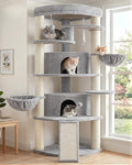 Gitelsnour Corner Cat Tree, All Sisal Multi-Cat Scratching Posts GCT035W | 63.8" Cat Tower for Indoor Cats with Cat Condo, 2 Large Cat Caves, Big Top Perch, 2 Hanging Baskets & Sisal Ramp, Light Gray