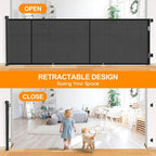 EZIGO 196 Inch Retractable Baby Gates, 41 Inch Extra Tall Retractable Gate | Reinforced Retractable Dog Gate with Rods, 16.3FT Extra Long Mesh Pet Gate for Stairs Hallways Doorway Indoor Outdoor, Black
