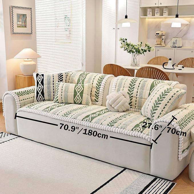 Couch Cover for Dogs, Washable Non-Slip Boho Geometric Pet Sofa Protector, Soft Sofa Slipcovers Cushion Protector for Dogs and Cats. (Green, 27.6" x 70.9" x 1.5")
