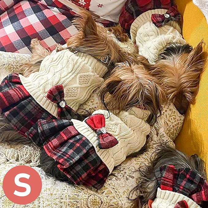 KYEESE Dog Sweater Dress Turtleneck Thick Knit Pullover for Cold Weather | Stretchy Fit, Lightweight & Warm, Cozy Knit Comfort, Cute Bow Accent, Gentle on Sensitive Skin, Comfortable Daily Wear