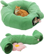 PEQULTI Flower Donut Cat Tunnel Bed Washable Plush Mat Multi for Small Pets | Round play tube with soft detachable plush mat, multi-pet toy fit indoor cats, kittens, puppies, rabbits and ferrets