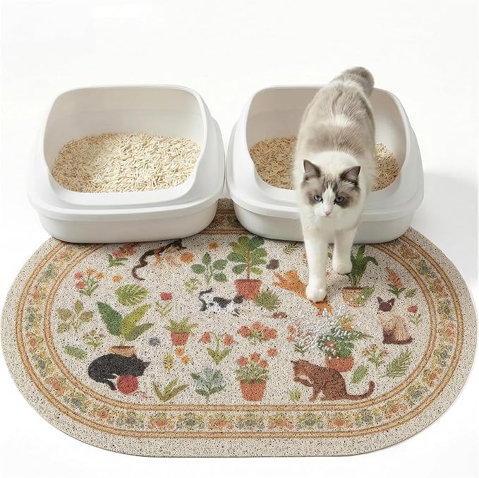 Bienbee Cat Litter Mat, 33" x 22" Dense Trapping Mesh for Litter Boxes | Litter Box Mat with PVC Mesh, Waterproof &Urineproof, Non-Slip Grip, Soft On Kitty Paws and Easy to Clean to Protect Floor