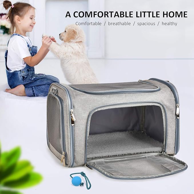 Henkelion Large Cat Carriers Dog Carrier Pet Carrier for Cats Dogs Puppies up to 25Lbs, Big Dog Carrier Soft Sided, Travel Puppy Carrier - Large - Grey