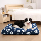 Cute Fluffy Dog Beds for Large Dogs, 35"x 22", Navy Paw | Thick Dog Bed for Crate Kennel, Pet Bed with Removable Washable Cover, Anti-Slip Bottom