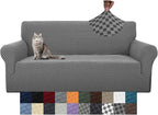 YEMYHOM Couch Cover Latest Jacquard Design High Stretch Sofa Covers for 3 Cushion Couch, Pet Dog Cat Proof Slipcover Non Slip Magic Elastic Furniture Protector (Large, Dark Gray Checkered)