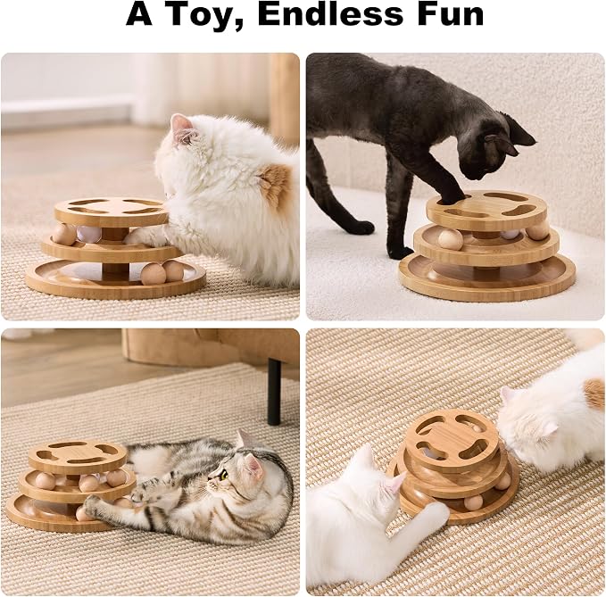 ZOMISIA Cat Ball Track Toy with Puzzle Top, Wooden Cat Toys for Indoor Cats | Interactive Spinning Balls, Large Cat Ball Tower for Kitten Exercise Mental Stimulation Self Play Home Enrichment