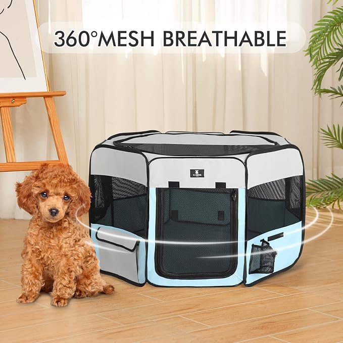 X-ZONE PET Dog Playpen Portable Pet Play Pens for Puppies, Cat, Rabbit, Chicks, Foldable Exercise Play Tent Kennel Crate, Indoor/Outdoor Travel Camping Blue Medium
