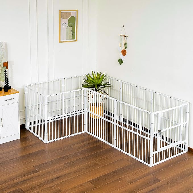 Dog Playpen 32" Height – Heavy Duty, Foldable | 25mm Steel Tubes, 40.8 lbs sturdy frame, rubber non-slip feet, indoor & outdoor, tool-free assembly, Small & Medium Dogs