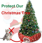 Cat Tunnel Bed in 3FT x 3FT x 9.8IN - Decorative Christmas Style with Snowman and Glove Patterns - Red Color Perfect for Festive Felines