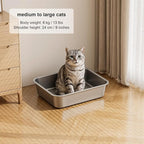 Large High Sided Stainless Steel Cat Litter Box | Sturdy Metal, Odor-free, Cat Litter Non-stick and Easy to Clean, Ideal for Indoor Cats, Kittens and Multicat Houses