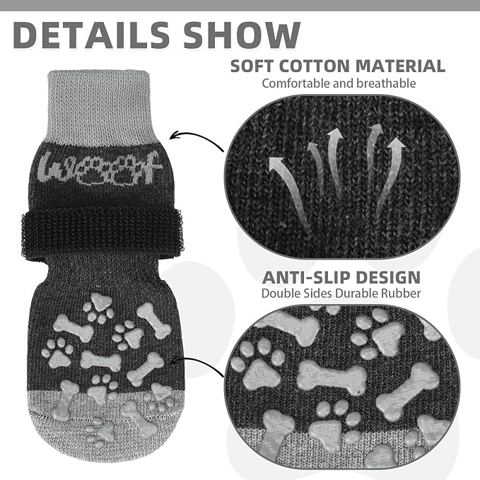 KOOLTAIL Dog Socks Shoes for Hot Pavement to Prevent Licking Paws, Winter Dog Boots&Paw Protector for Hardwood Floors Anti Slip,Traction Control Grip Booties for Small Medium Large Senior Dogs,Black M