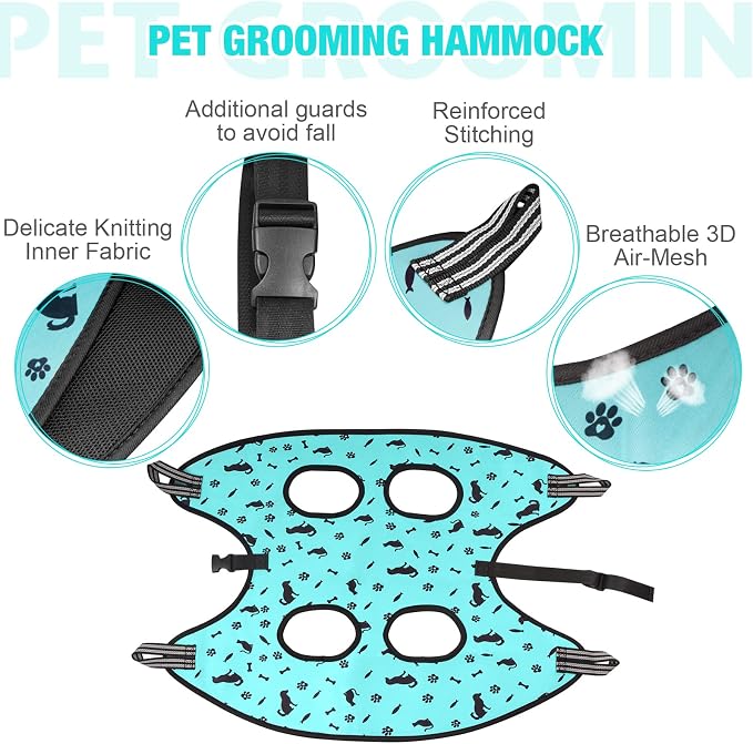 ATESON Dog Grooming Hammock - Pet Harness for Grooming Nail Trimming (M 40lb), Dog Sling for Nail Clipping, Dog Hanging Holder for Cutting Nail with Nail Clippers