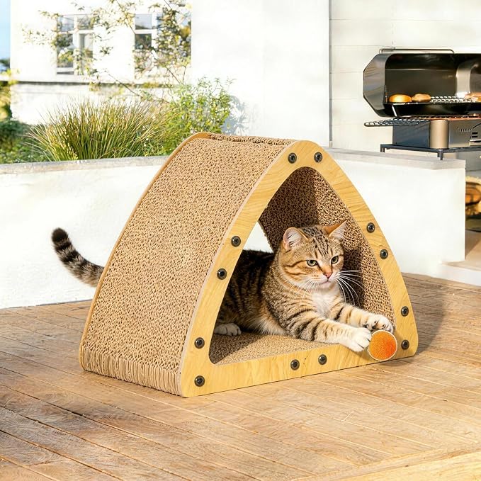 TIMIEEYA Cardboard Cat House - Triangle Cardboard Cat Scratcher Cozy Cats Lounger as Tunnel and Sofa, Cat Scratcher for Indoor Cats, Safe & Secure